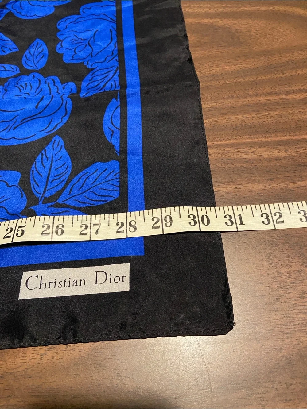 Vintage Dior Cobalt Blue & Black Floral Scarf